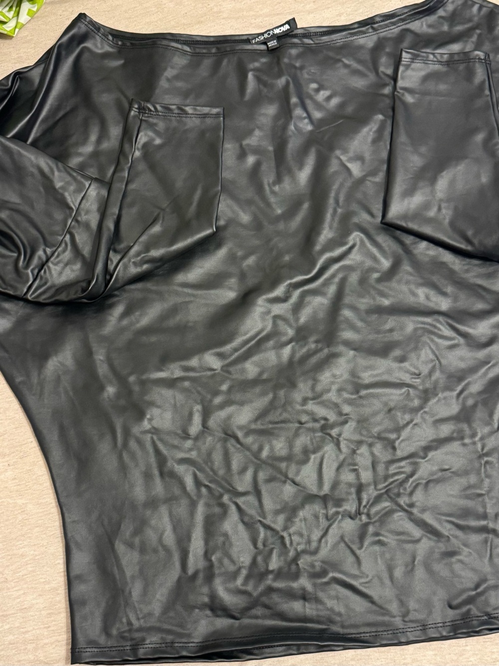 Fashion Nova Black Faux Leather Off-Shoulder Top